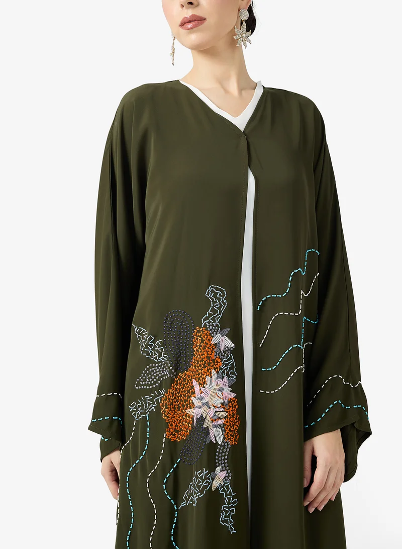 hayas closet  Embroidered Abaya With Sheila for Women | Best Price UAE